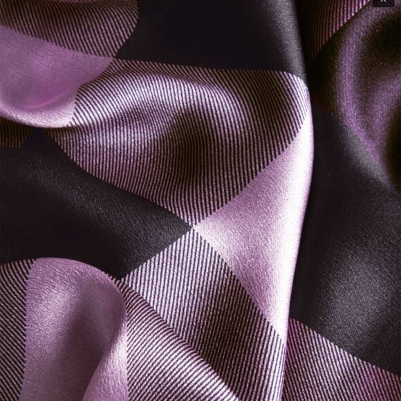 Display #1 Burberry Check Print Purple Satin Silk Scarf - Picture 12 of 16